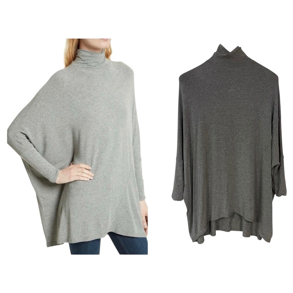 Free People We The Free Terry Top Gray Turtleneck Batwing Sleeve Oversized PS